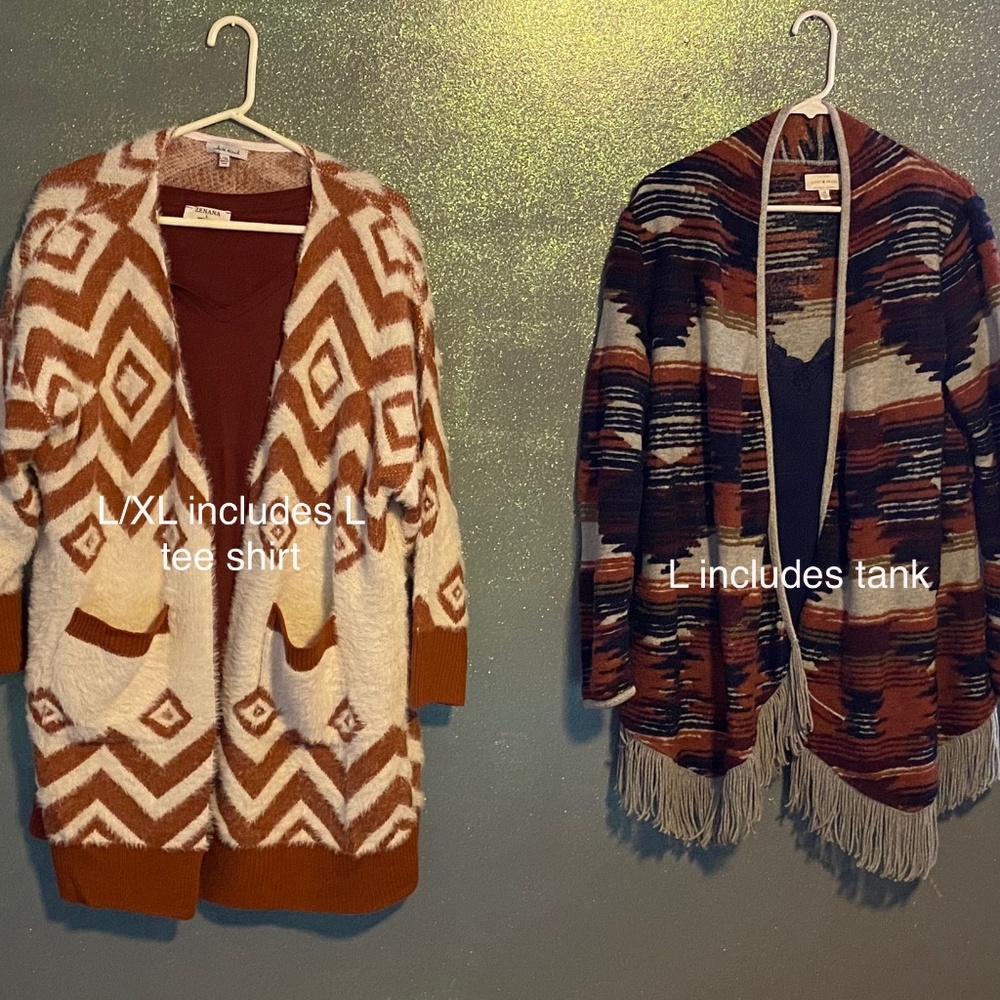 Two women’s size XL cardigans w tops included